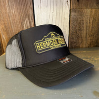 Hermosa Beach ARE YOU ESTABLISHED? High Crown Trucker Hat - Black (Curved Brim)