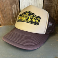 Hermosa Beach ARE YOU ESTABLISHED? Foam Trucker Cap Hat - Brown/Khaki