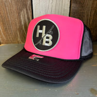 Hermosa Beach SKATEBOARDING WAS NEVER A CRIME Trucker Hat -Neon Pink/Black