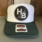 Hermosa Beach SKATEBOARDING WAS NEVER A CRIME High Crown Trucker Hat - Dark Green/White