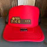 Hermosa Beach PIER AVE High Crown Trucker Hat - Red/Black