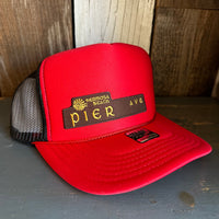 Hermosa Beach PIER AVE High Crown Trucker Hat - Red/Black