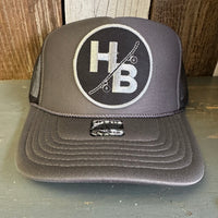 Hermosa Beach SKATEBOARDING WAS NEVER A CRIME High Crown Trucker Hat - Charcoal/Black (Curved Brim)