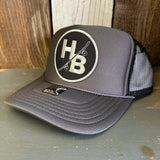 Hermosa Beach SKATEBOARDING WAS NEVER A CRIME High Crown Trucker Hat - Charcoal/Black (Curved Brim)