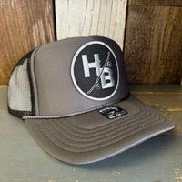 Hermosa Beach SKATEBOARDING WAS NEVER A CRIME High Crown Trucker Hat - Charcoal/Black (Curved Brim)