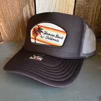 Hermosa Beach RETRO SUNSET High Crown Trucker Hat - Black/Charcoal/Black (Curved Brim)
