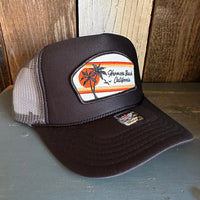 Hermosa Beach RETRO SUNSET High Crown Trucker Hat - Black/Charcoal/Black (Curved Brim)