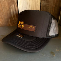 Hermosa Beach PIER AVE High Crown Trucker Hat - Black (Curved Brim)