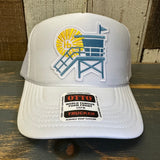 Hermosa Beach LIFEGUARD TOWER High Crown Trucker Hat - White