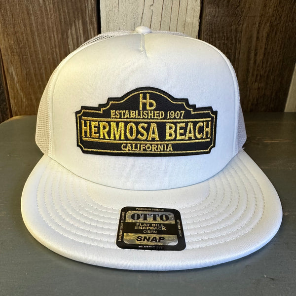 Hermosa Beach ARE YOU ESTABLISHED? Trucker Hat - White (Flat Brim)