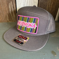 Hermosa Beach HERMOSA '84 7 Panel Mid Profile TruckerSnapback Hat - Charcoal Grey