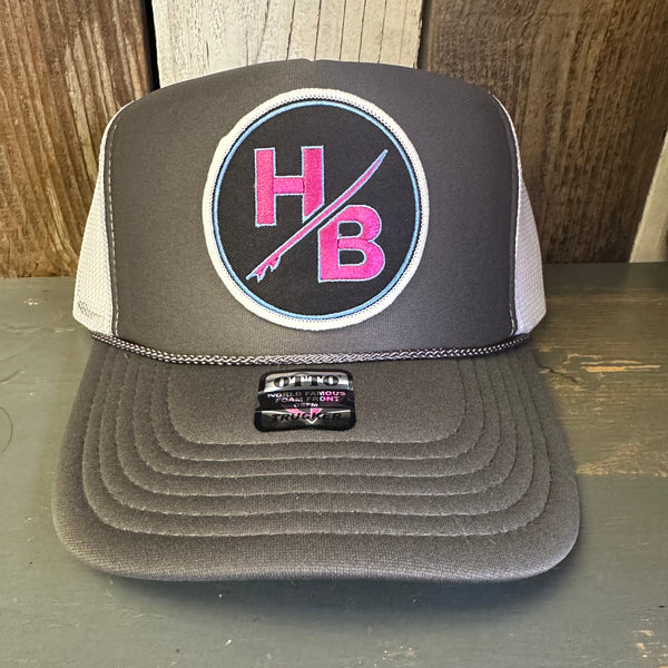 Hermosa Beach SO PITTED! :: HB SURFBOARD Trucker Hat - Charcoal Grey/White