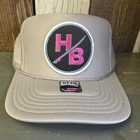 Hermosa Beach SO PITTED! :: HB SURFBOARD High Crown Trucker Hat - Grey (Curved Brim)