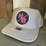 Hermosa Beach SO PITTED! :: HB SURFBOARD High Crown Trucker Hat - Grey (Curved Brim)