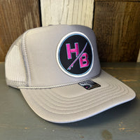 Hermosa Beach SO PITTED! :: HB SURFBOARD High Crown Trucker Hat - Grey (Curved Brim)