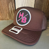 Hermosa Beach SO PITTED! :: HB SURFBOARD  High Crown PREMIUM Trucker Hat - Brown (Curved Brim)