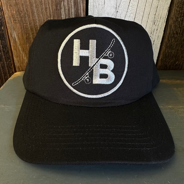 Hermosa Beach SKATEBOARDING WAS NEVER A CRIME :: HB SURFBOARD - 5 Panel Hat - Black