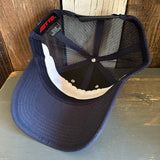 Hermosa Beach CLASSIC LOGO 6 Panel Low Profile Mesh Back Trucker Hat - Navy/Heather Grey