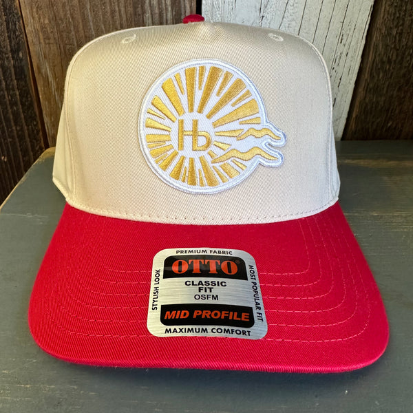 Hermosa Beach CLASSIC LOGO 5 Panel Mid Profile Baseball Cap - Red/Khaki