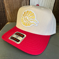 Hermosa Beach CLASSIC LOGO 5 Panel Mid Profile Baseball Cap - Red/Khaki