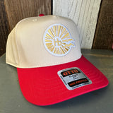 Hermosa Beach CLASSIC LOGO 5 Panel Mid Profile Baseball Cap - Red/Khaki