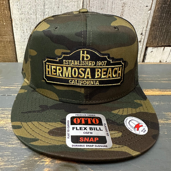 Hermosa Beach ARE YOU ESTABLISHED? 6 Panel FLEX BILL Snapback Hat - Camo