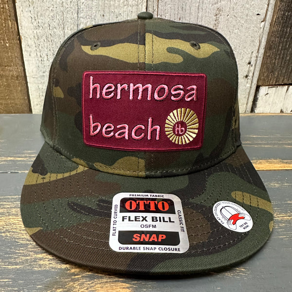 Hermosa Beach WELCOME SIGN 6 Panel FLEX BILL Snapback Hat - Camo