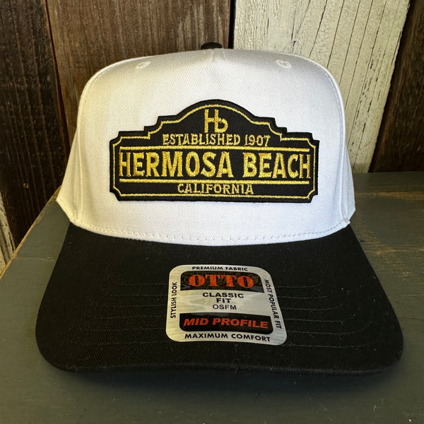 Hermosa Beach ARE YOU ESTABLISHED? 5 Panel Mid Profile Cap - Black/White