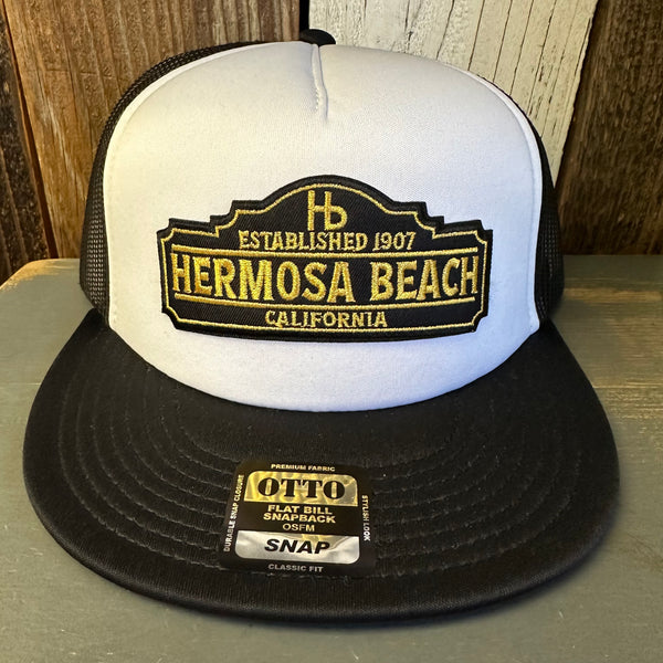 Hermosa Beach ARE YOU ESTABLISHED? Trucker Hat - Black/White (Flat Brim)