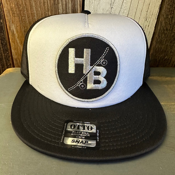 Hermosa Beach SKATEBOARDING WAS NEVER A CRIME Trucker Hat - Black/White (Flat Brim)