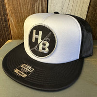 Hermosa Beach SKATEBOARDING WAS NEVER A CRIME Trucker Hat - Black/White (Flat Brim)