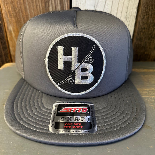 Hermosa Beach SKATEBOARDING WAS NEVER A CRIME Trucker Hat - Charcoal Grey (Flat Brim)