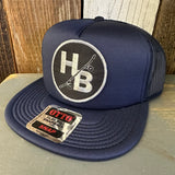 Hermosa Beach SKATEBOARDING WAS NEVER A CRIME Trucker Hat - Navy (Flat Brim)