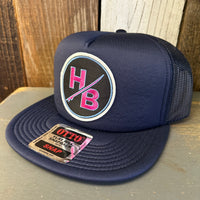 Hermosa Beach SO PITTED! :: HB SURFBOARD Trucker Hat - Navy (Flat Brim)