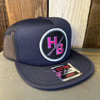 Hermosa Beach SO PITTED! :: HB SURFBOARD Trucker Hat - Navy (Flat Brim)