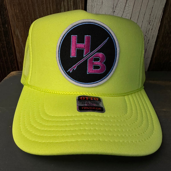 Hermosa Beach SO PITTED! :: HB SURFBOARD Trucker Hat - Neon Yellow