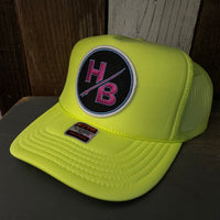 Hermosa Beach SO PITTED! :: HB SURFBOARD Trucker Hat - Neon Yellow