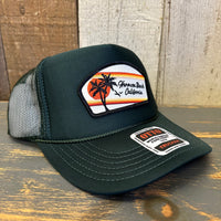 Hermosa Beach  RETRO SUNSET High Crown Trucker Hat - Dark Green