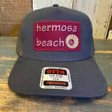 Hermosa Beach WELCOME SIGN - 5 Panel Mid Profile Mesh Back Trucker Hat - Charcoal Grey