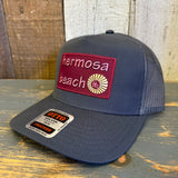 Hermosa Beach WELCOME SIGN - 5 Panel Mid Profile Mesh Back Trucker Hat - Charcoal Grey