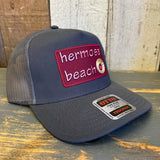 Hermosa Beach WELCOME SIGN - 5 Panel Mid Profile Mesh Back Trucker Hat - Charcoal Grey