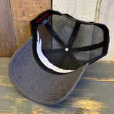 Hermosa Beach ARE YOU ESTABLISHED? 6 Panel Low Profile Mesh Back Trucker Hat - Faded Black/Black