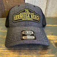 Hermosa Beach ARE YOU ESTABLISHED? 6 Panel Low Profile Mesh Back Trucker Hat - Faded Black/Black