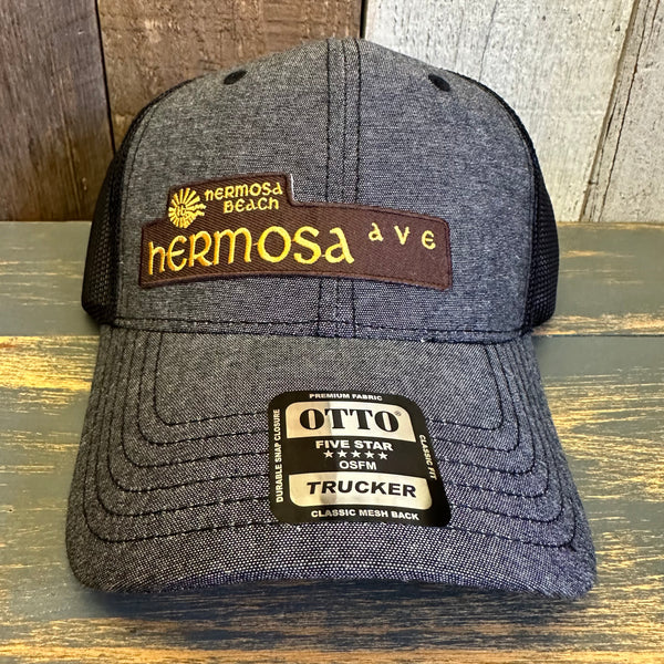 Hermosa Beach HERMOSA AVE 6 Panel Low Profile Mesh Back Trucker Hat - Faded Black/Black