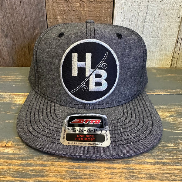 Hermosa Beach SKATEBOARDING WAS NEVER A CRIME 6 Panel Mid Profile Snapback Hat - Chambray Black