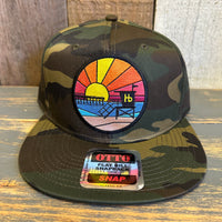 Hermosa Beach OBLIGATORY SUNSET 6 Panel FLEX BILL Snapback Hat - Camo