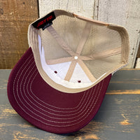 Hermosa Beach THE NEW STYLE 6 Panel Low Profile Mesh Back Trucker Hat - Maroon/Khaki