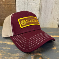 Hermosa Beach AS REAL AS THE STREETS 6 Panel Low Profile Mesh Back Trucker Hat - Maroon/Khaki