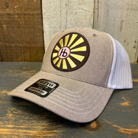 Hermosa Beach SUNBEAMS 6 Panel Low Profile Mesh Back Trucker Hat - Khaki/White