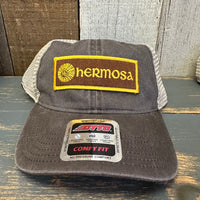 Hermosa Beach AS REAL AS THE STREETS 6 Panel Low Profile Trucker Hat - Dark Brown/Dark Brown/Khaki